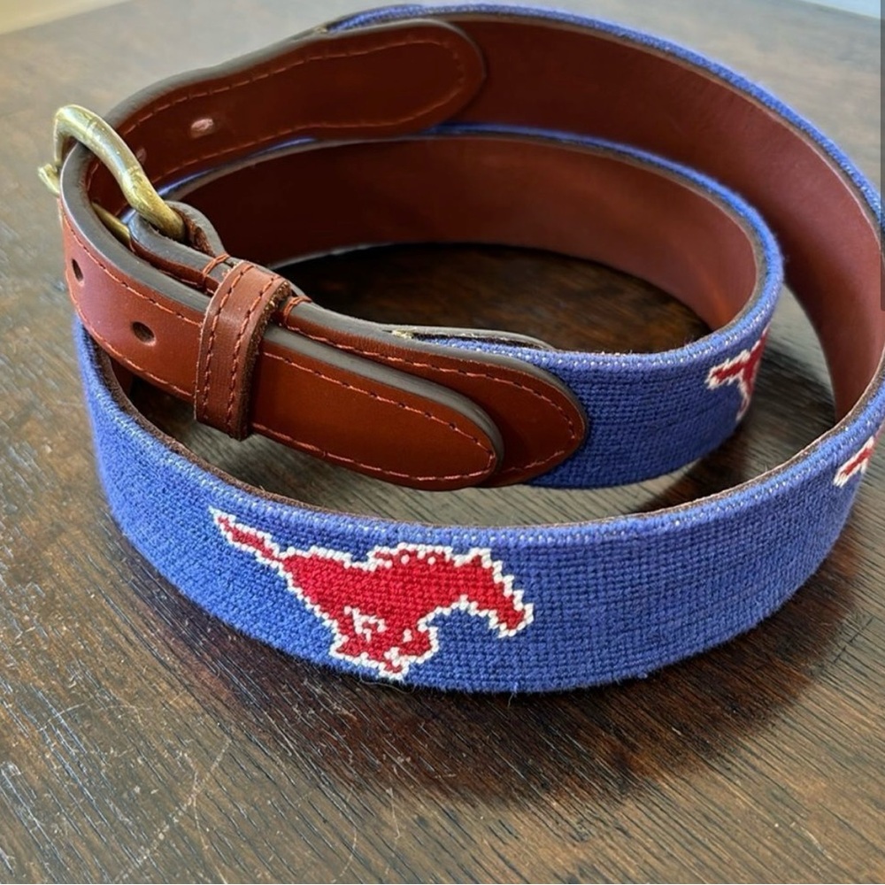 Smathers & Branson SMU southern Methodist university Blue Needlepoint Belt